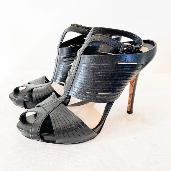 L.A.M.B. Gwen Stefani Stiletto Black Strappy Caged Heels Size 7.5 - Picture 2 of 13